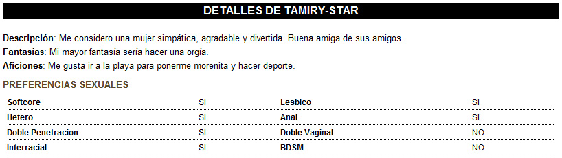 informacion puta tamiry star